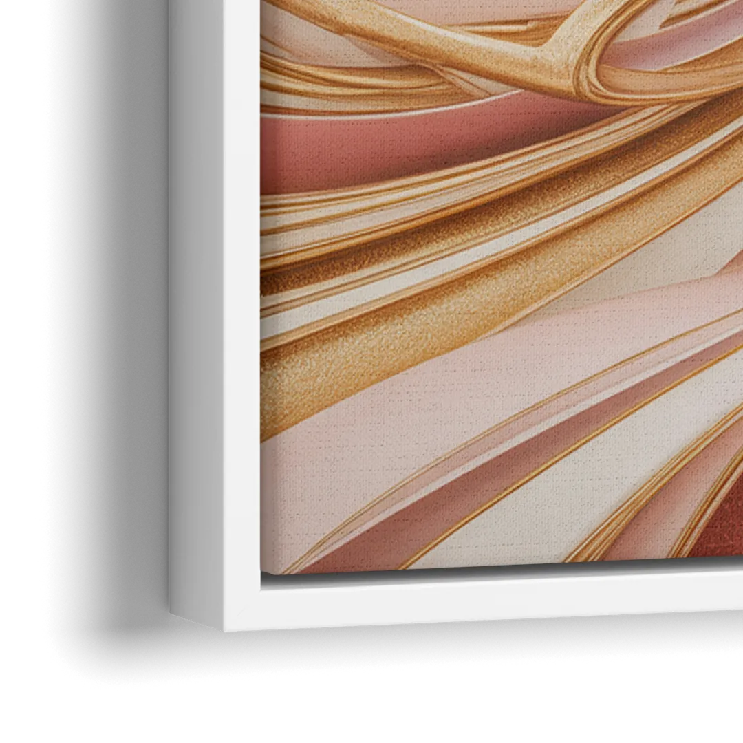 Elegance in Motion Pink and Gold Abstract - Close-Up White Frame Canvas