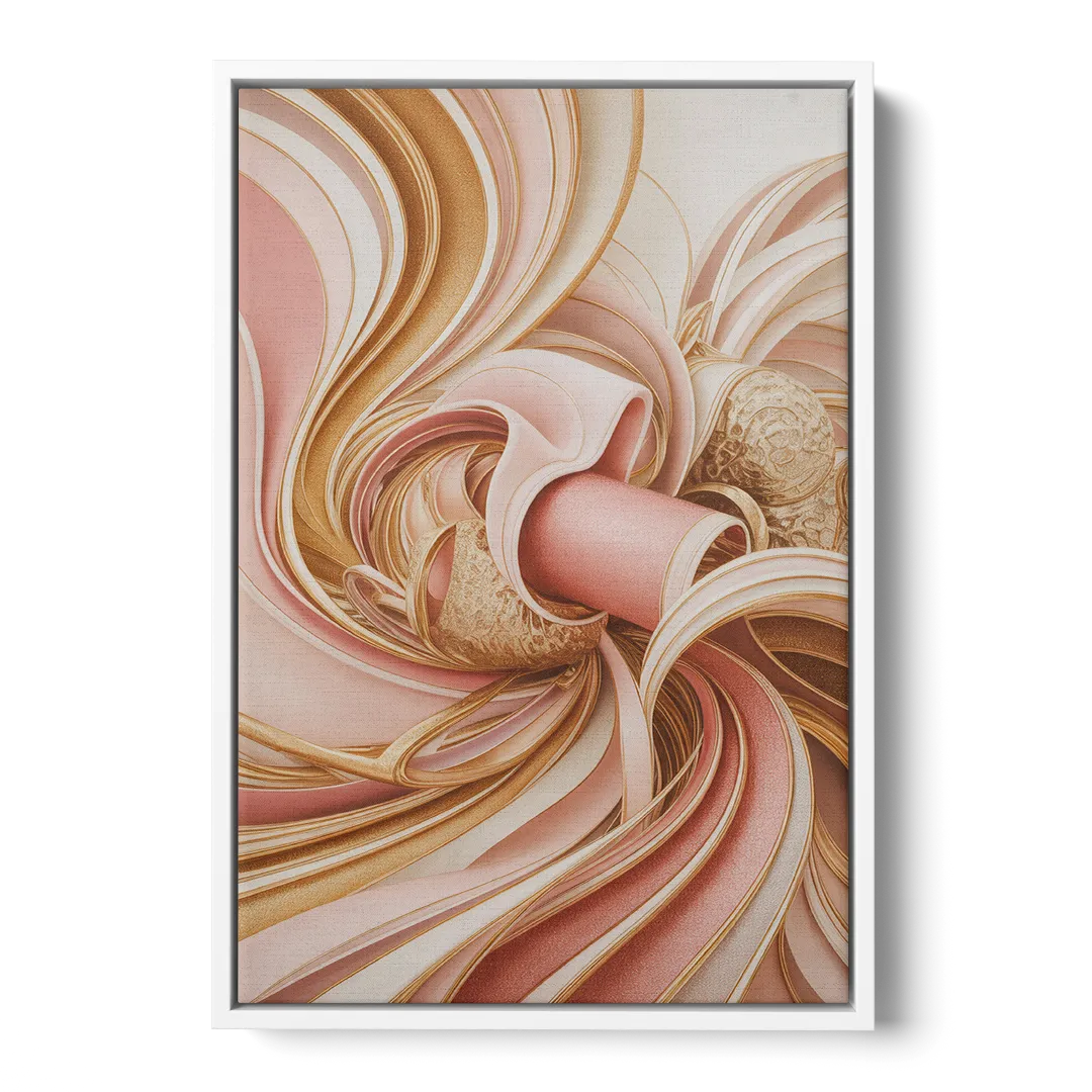 Elegance in Motion Pink and Gold Abstract - White Frame Canvas