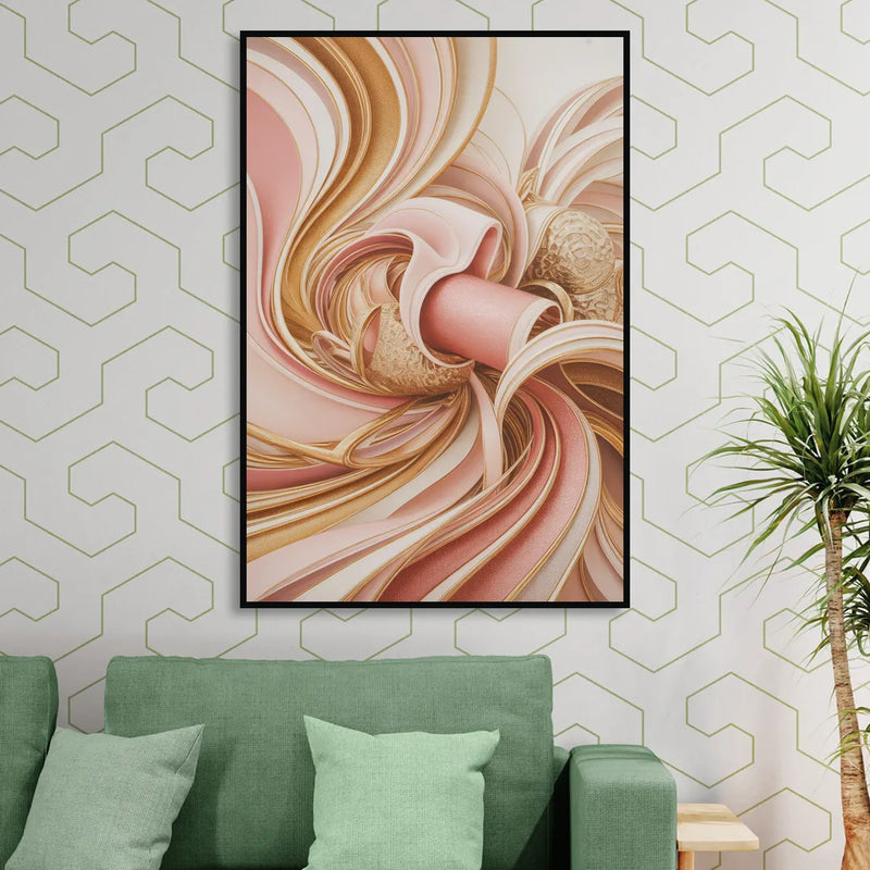 Elegance in Motion Pink and Gold Abstract Living Room - Black Canvas Wall Art