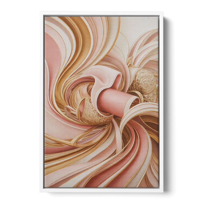 Elegance in Motion Pink and Gold Abstract Front - White Canvas Wall Art
