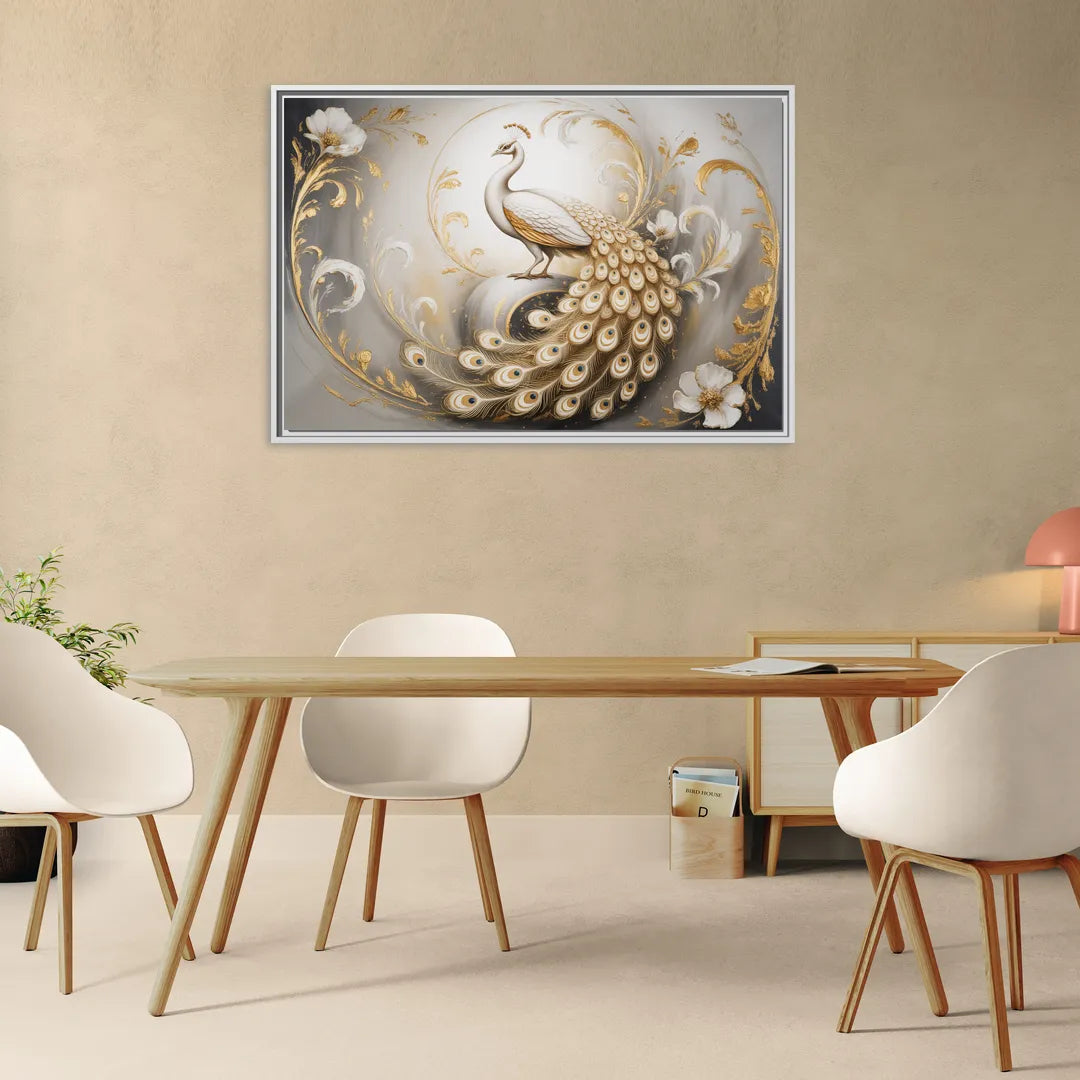 Elegance in White and Gold - Living Room White Frame Canvas