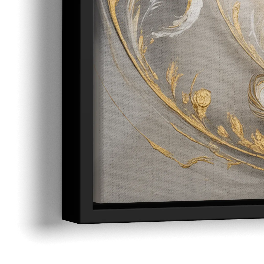 Elegance in White and Gold - Close-Up Black Frame Canvas