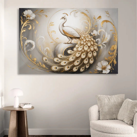 Elegance in White and Gold Living Room - Canvas Wall Art