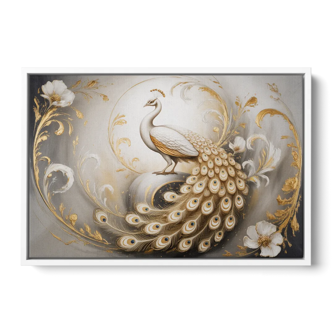 Elegance in White and Gold - White Frame Canvas