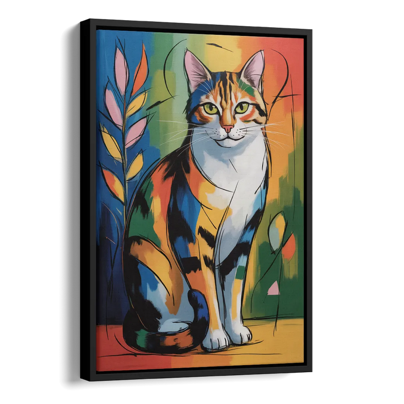 Elegant Calico Cat Side - Black Canvas Wall Art