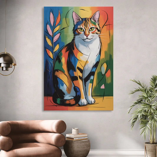 Elegant Calico Cat Living Room - Canvas Wall Art
