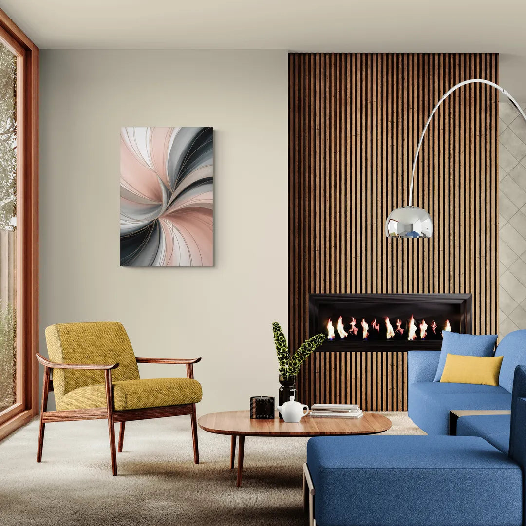 Elegant Curves Pink and Grey Abstract - Canvas Wall Art Living Room