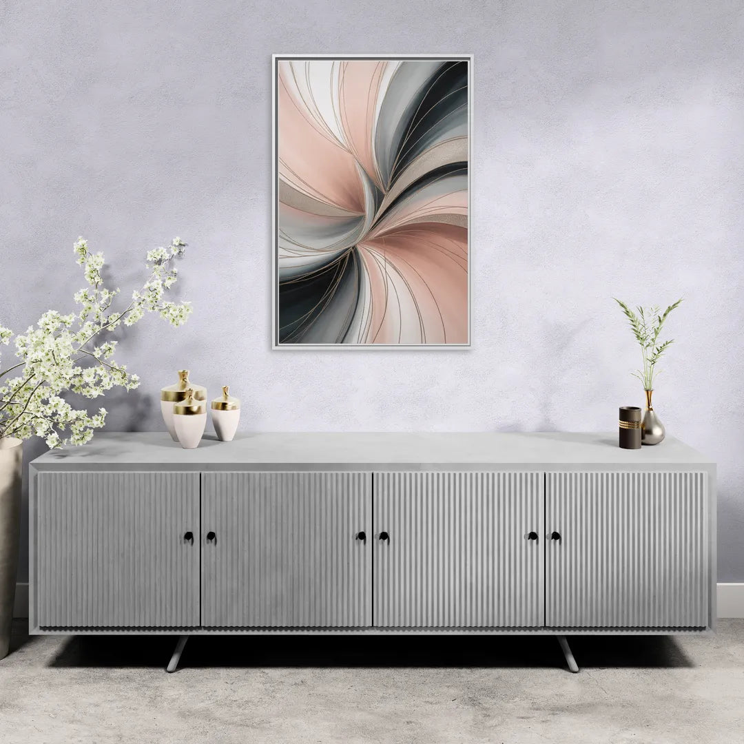 Elegant Curves Pink and Grey Abstract - Living Room White Frame Canvas
