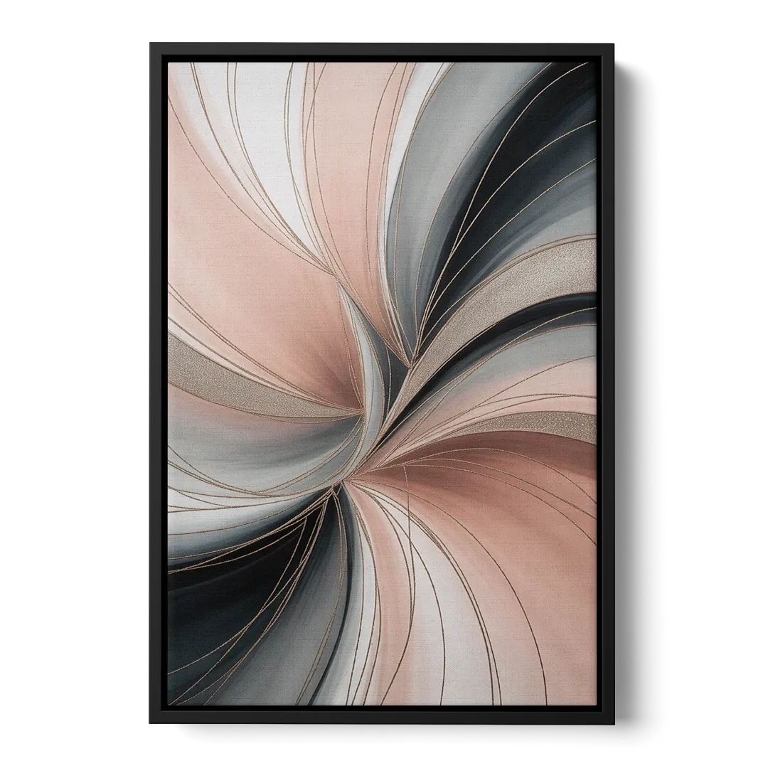 Elegant Curves Pink and Grey Abstract - Black Frame Canvas