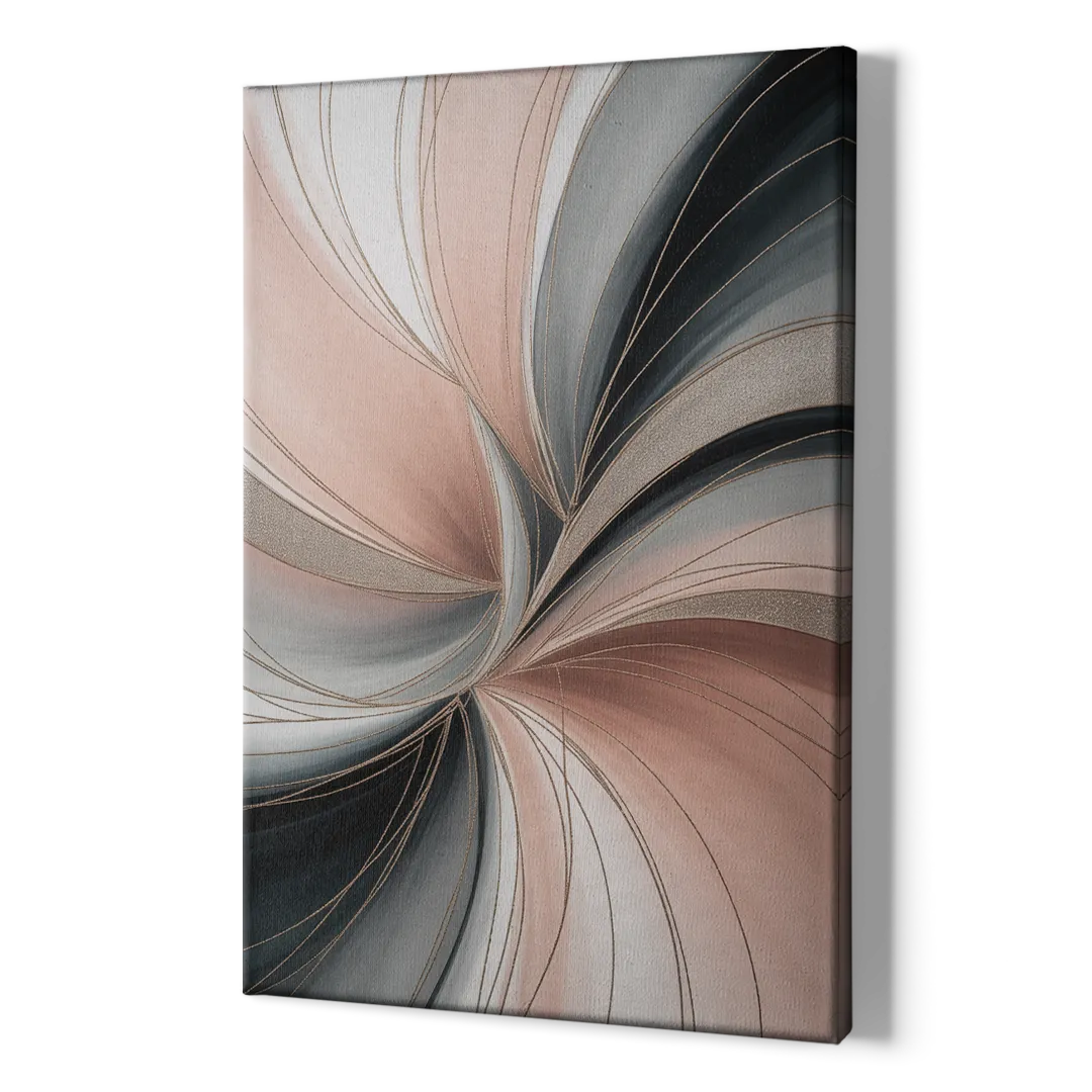 Elegant Curves Pink and Grey Abstract - Canvas Print Art Sides