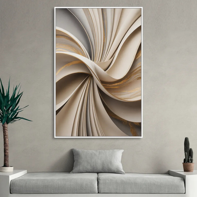 Elegant Flow Beige Abstract Living Room - White Canvas Wall Art