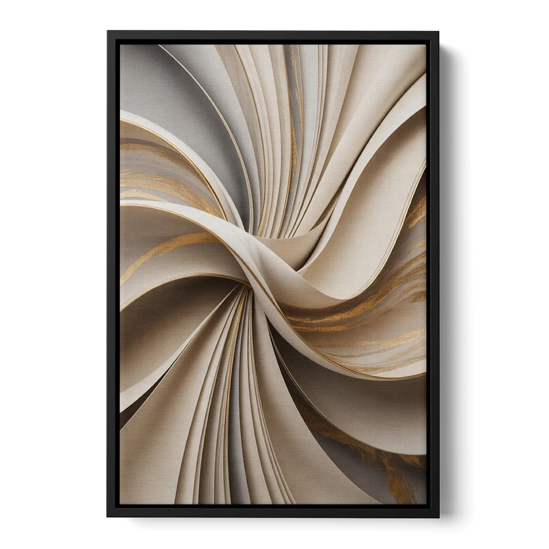 Elegant Flow Beige Abstract Front - Black Canvas Wall Art