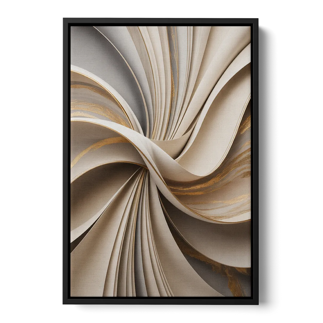 Elegant Flow Beige Abstract - Black Frame Canvas