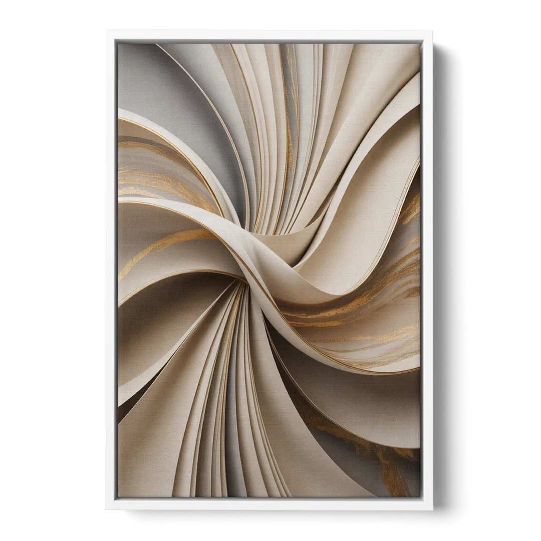 Elegant Flow Beige Abstract - White Frame Canvas