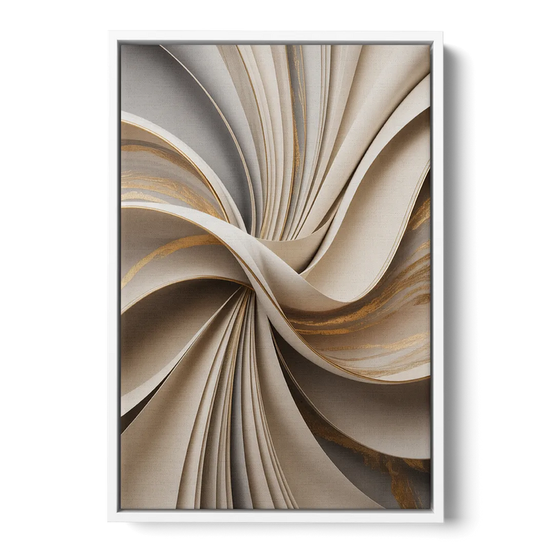 Elegant Flow Beige Abstract Front - White Canvas Wall Art