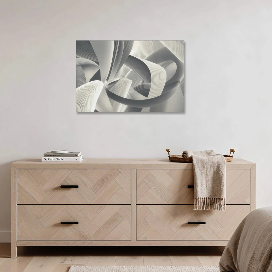 Elegant Flow Grey and White Abstract - Canvas Wall Art - Coffee Table - 36x24