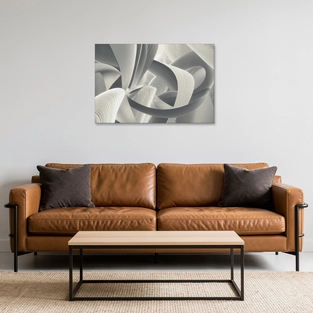 Elegant Flow Grey and White Abstract - Canvas Wall Art - Sofa - 36x24