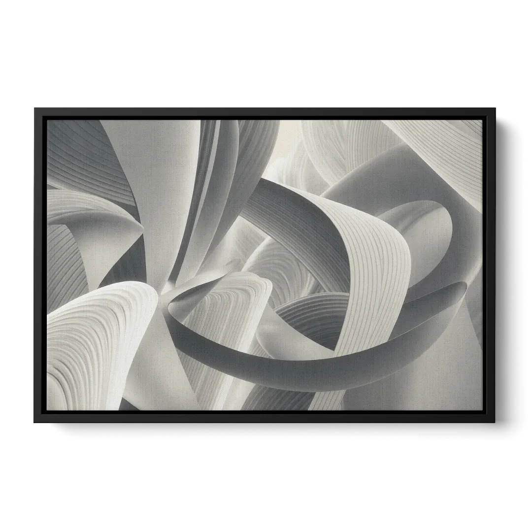 Elegant Flow Grey and White Abstract - Black Frame Canvas
