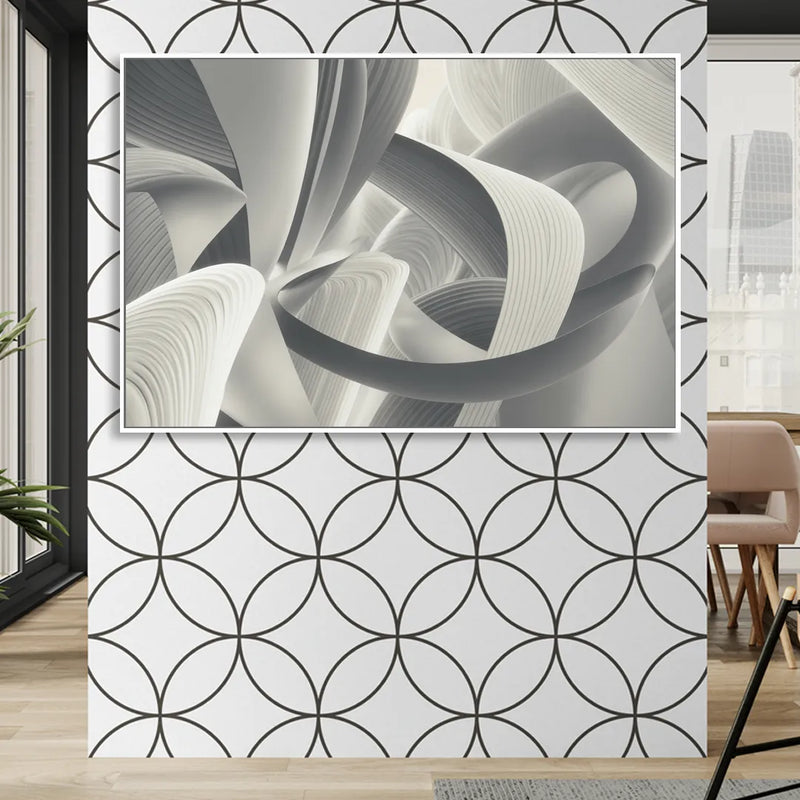 Elegant Flow Grey and White Abstract Sitting Room - White Canvas Wall Art