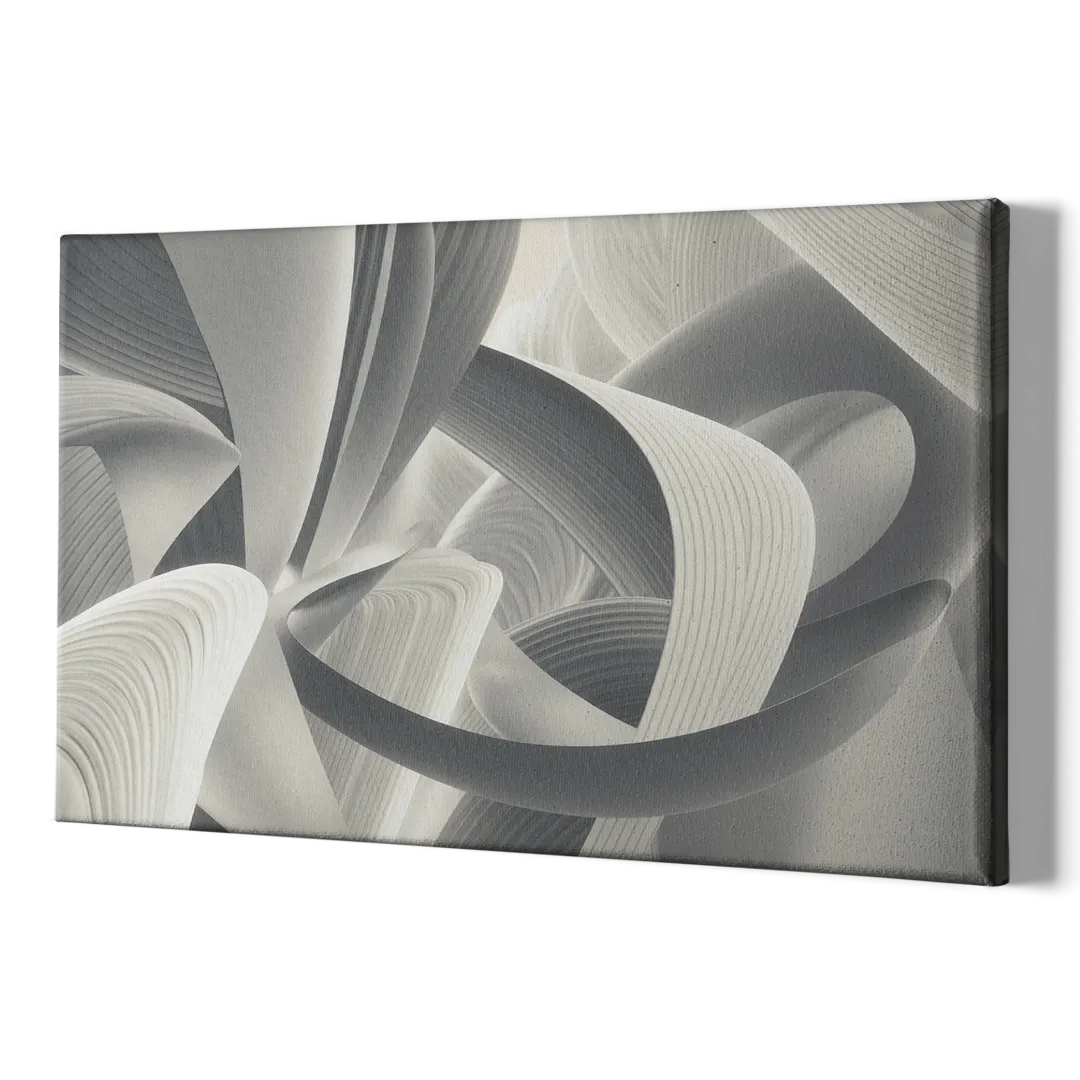 Elegant Flow Grey and White Abstract - Canvas Print Art Sides