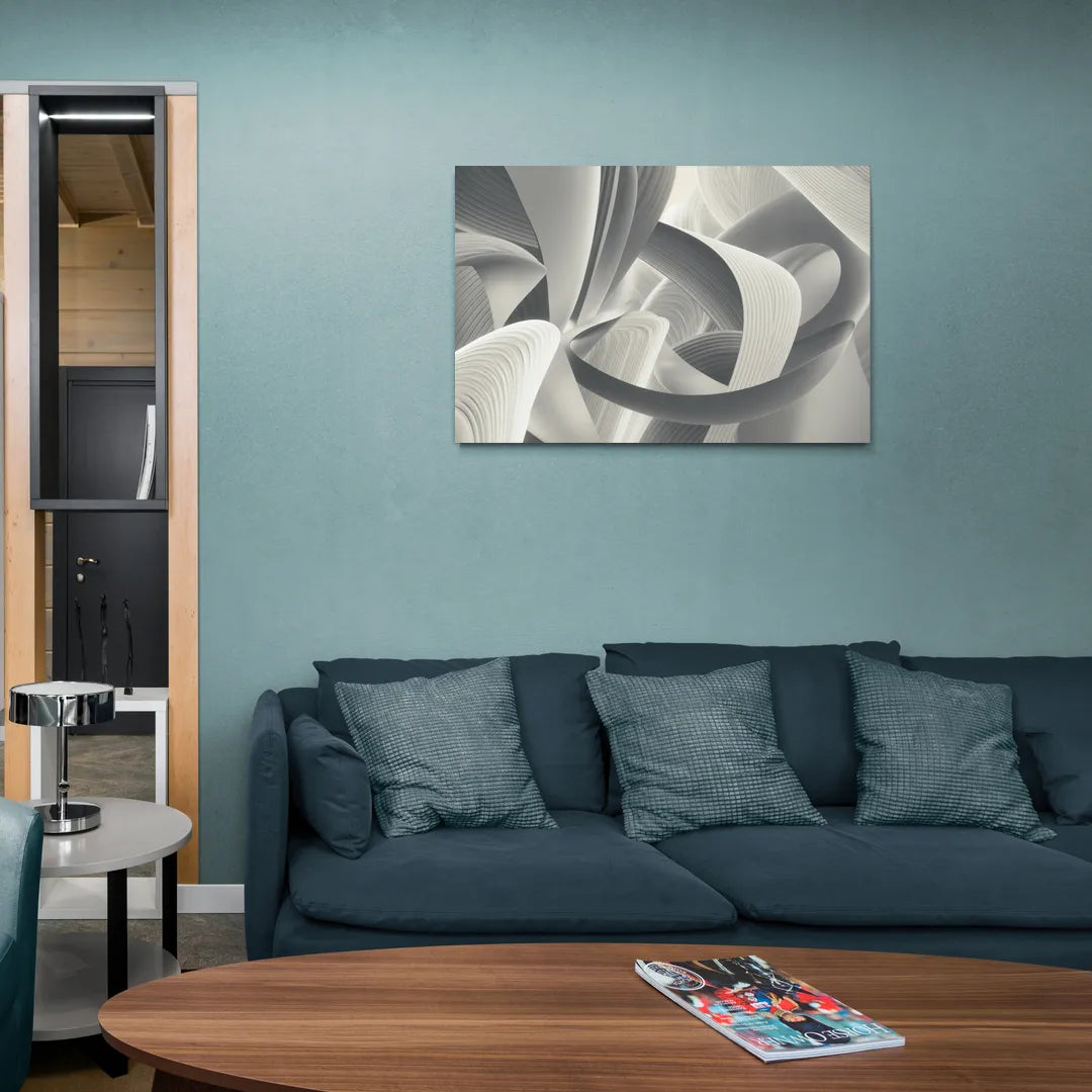 Elegant Flow Grey and White Abstract - Canvas Wall Art Living Room