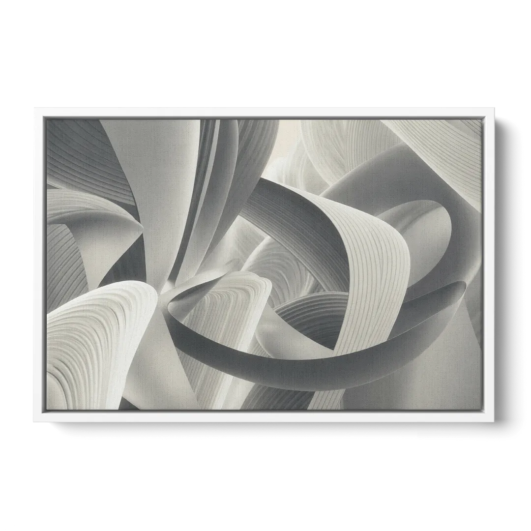 Elegant Flow Grey and White Abstract - White Frame Canvas