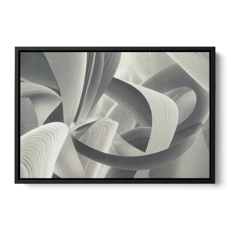 Elegant Flow Grey and White Abstract Front - Black Canvas Wall Art