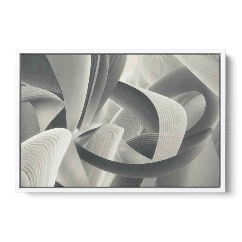 Elegant Flow Grey and White Abstract Front - White Canvas Wall Art