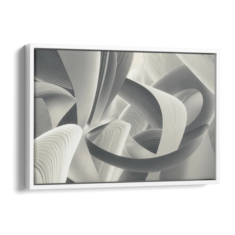 Elegant Flow Grey and White Abstract Side - White Canvas Wall Art
