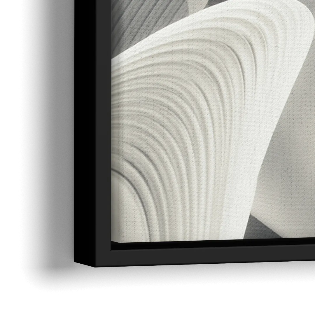 Elegant Flow Grey and White Abstract - Close-Up Black Frame Canvas