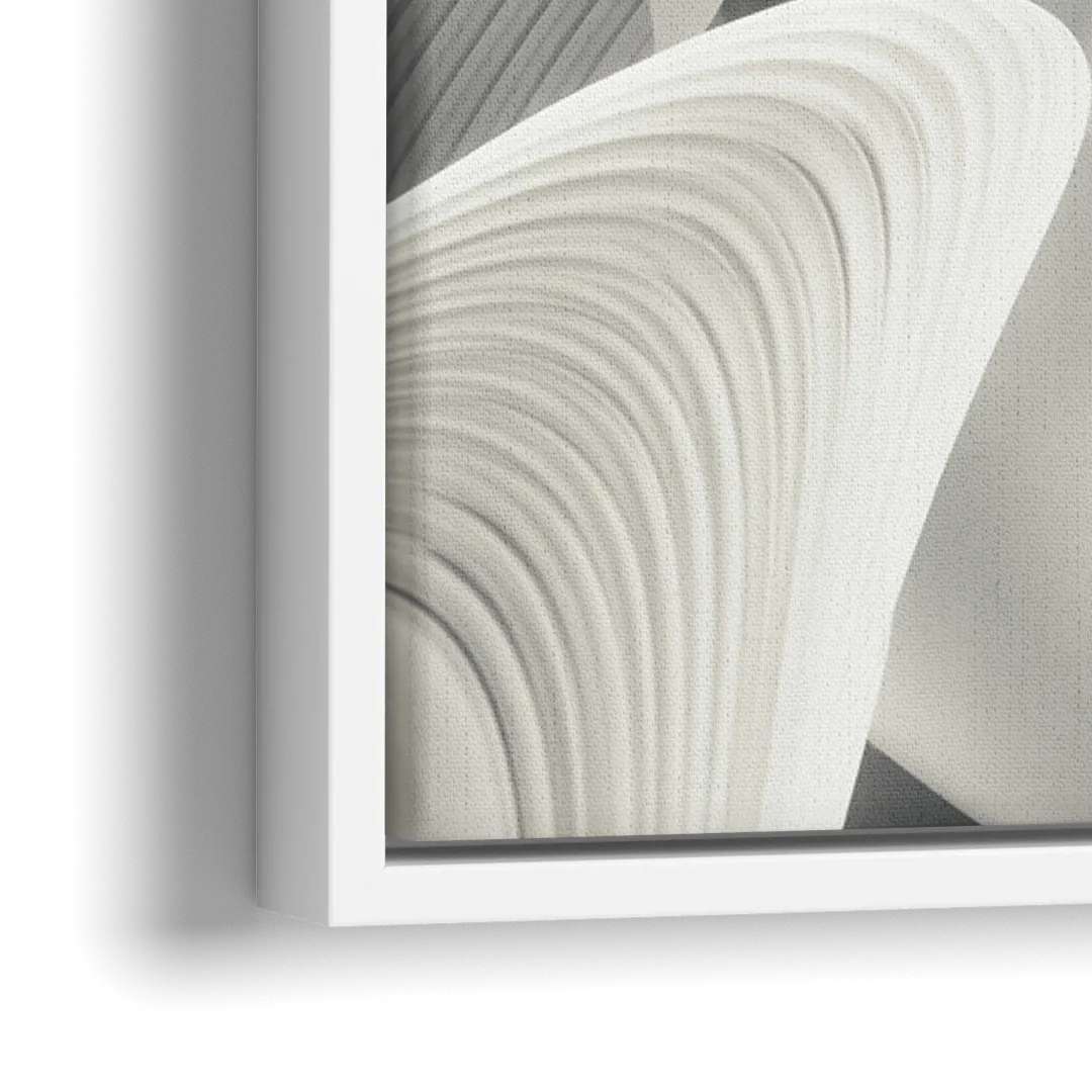 Elegant Flow Grey and White Abstract - Close-Up White Frame Canvas