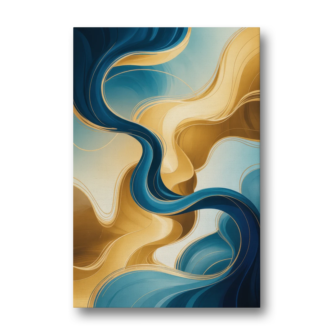 Elegant Fluidity Blue and Gold Abstract - Canvas Wall Art - Front