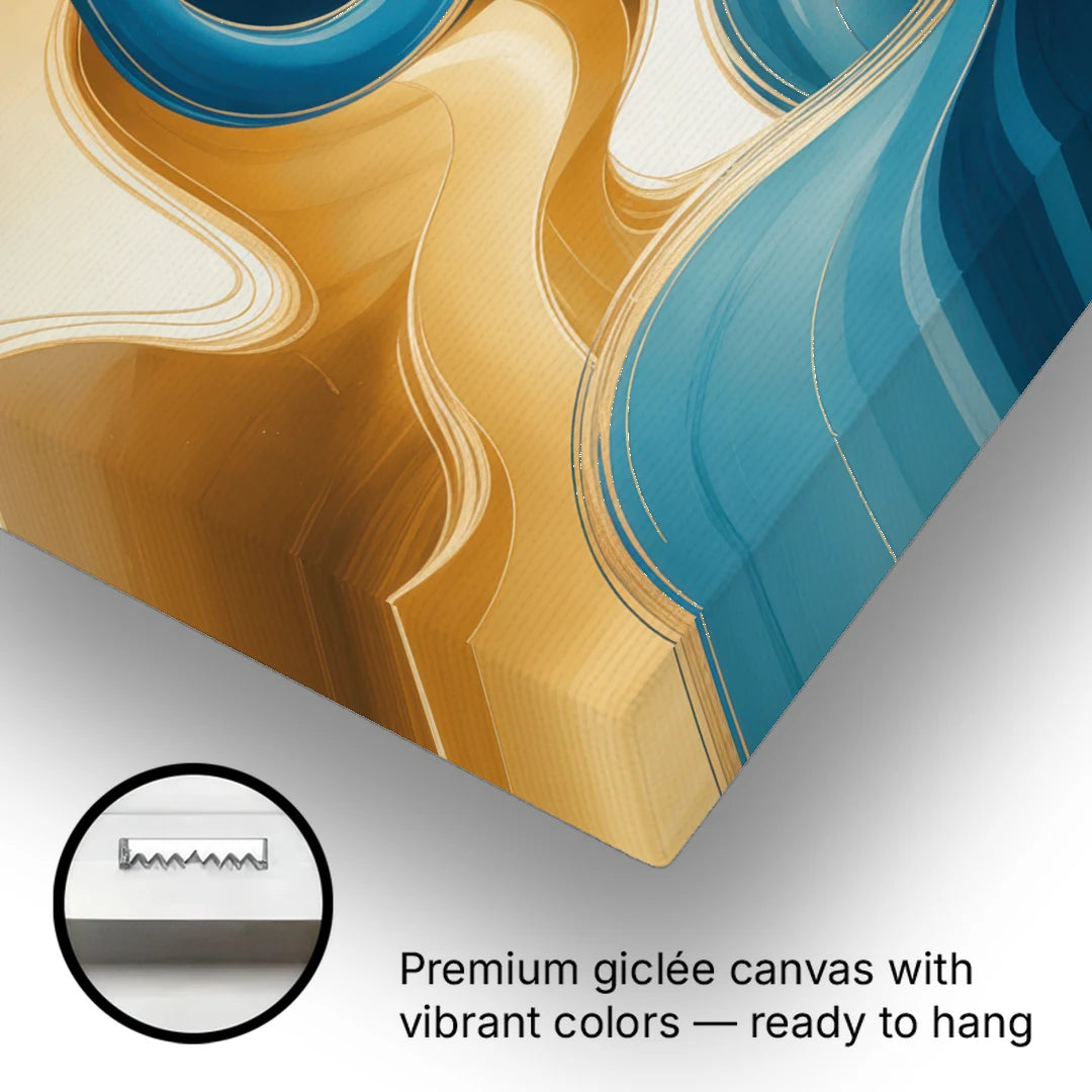 Elegant Fluidity Blue and Gold Abstract - Canvas Wall Art - Gallery Wrap Corner