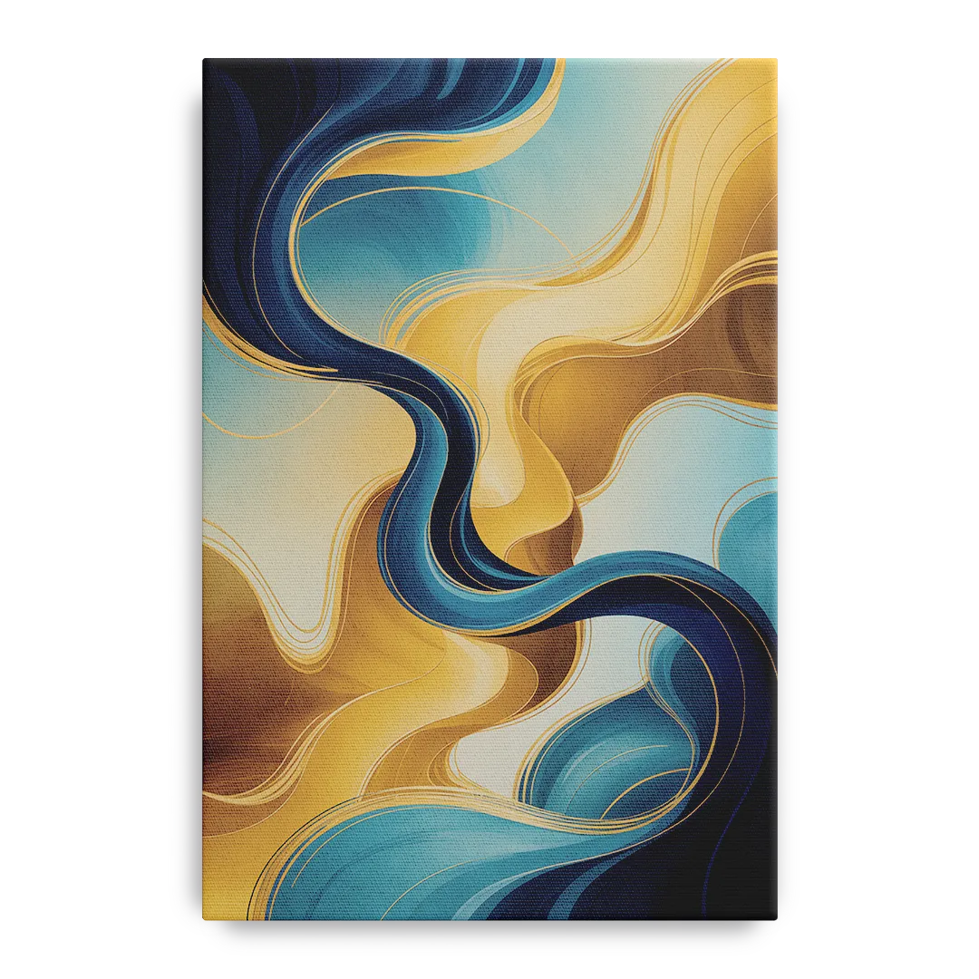 Elegant Fluidity Blue and Gold Abstract - Canvas Wall Art
