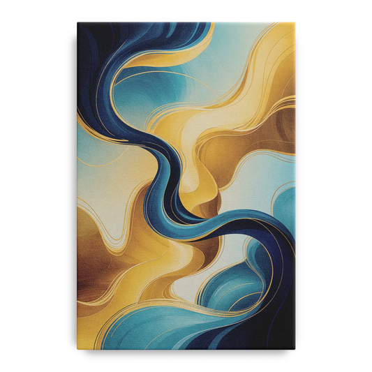 Elegant Fluidity Blue and Gold Abstract - Canvas Wall Art
