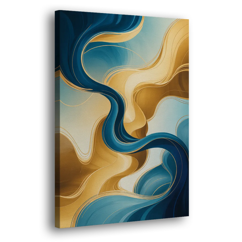 Elegant Fluidity Blue and Gold Abstract - Canvas Wall Art