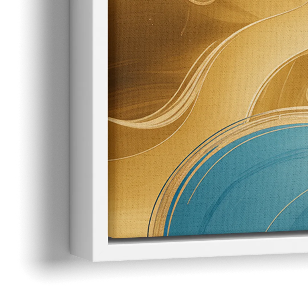 Elegant Fluidity Blue and Gold Abstract - Close-Up White Frame Canvas