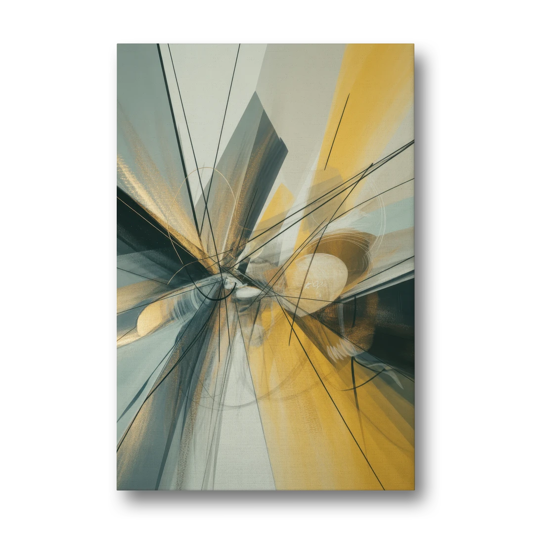 Elegant Fluidity Yellow and Grey Abstract - Canvas Wall Art - Front