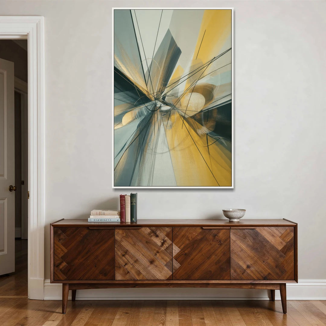 Elegant Fluidity Yellow and Grey Abstract - White Framed Canvas Wall Art - Coffee Table - 40x60