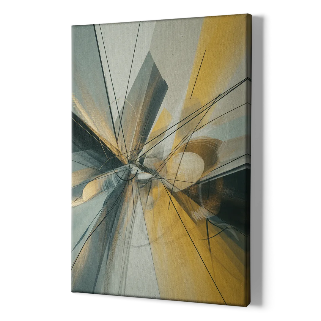 Elegant Fluidity Yellow and Grey Abstract - Canvas Print Art Sides