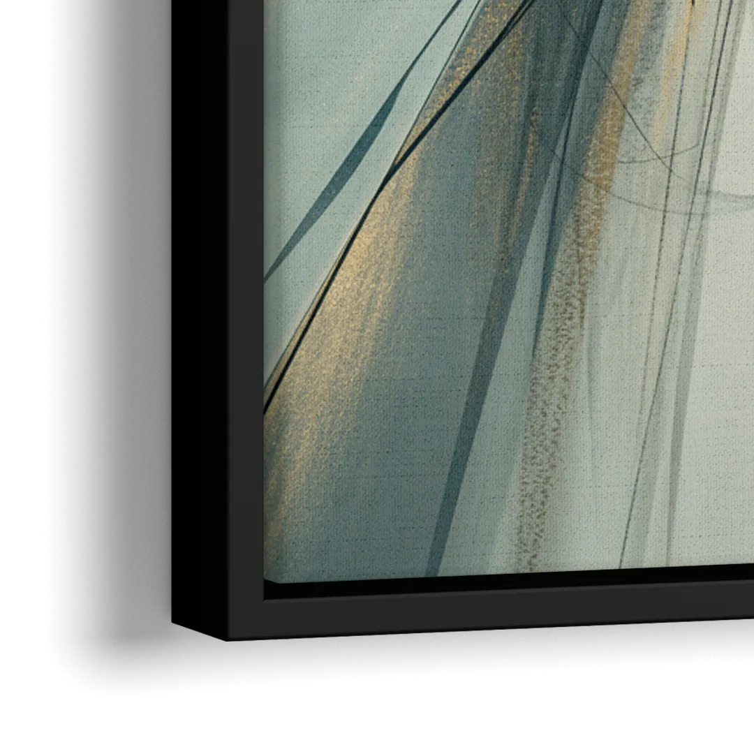 Elegant Fluidity Yellow and Grey Abstract - Close-Up Black Frame Canvas