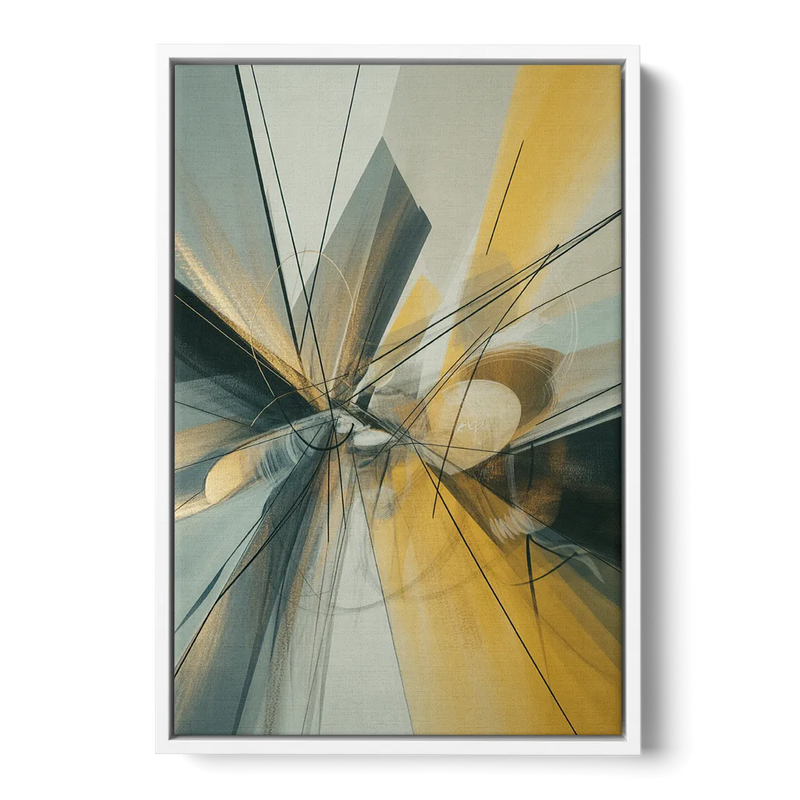 Elegant Fluidity Yellow and Grey Abstract Front - White Canvas Wall Art