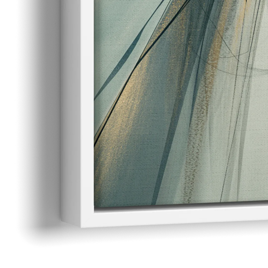 Elegant Fluidity Yellow and Grey Abstract - Close-Up White Frame Canvas