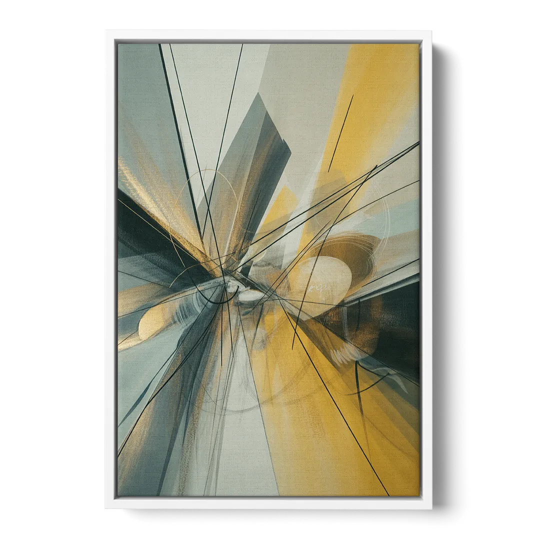 Elegant Fluidity Yellow and Grey Abstract - White Frame Canvas