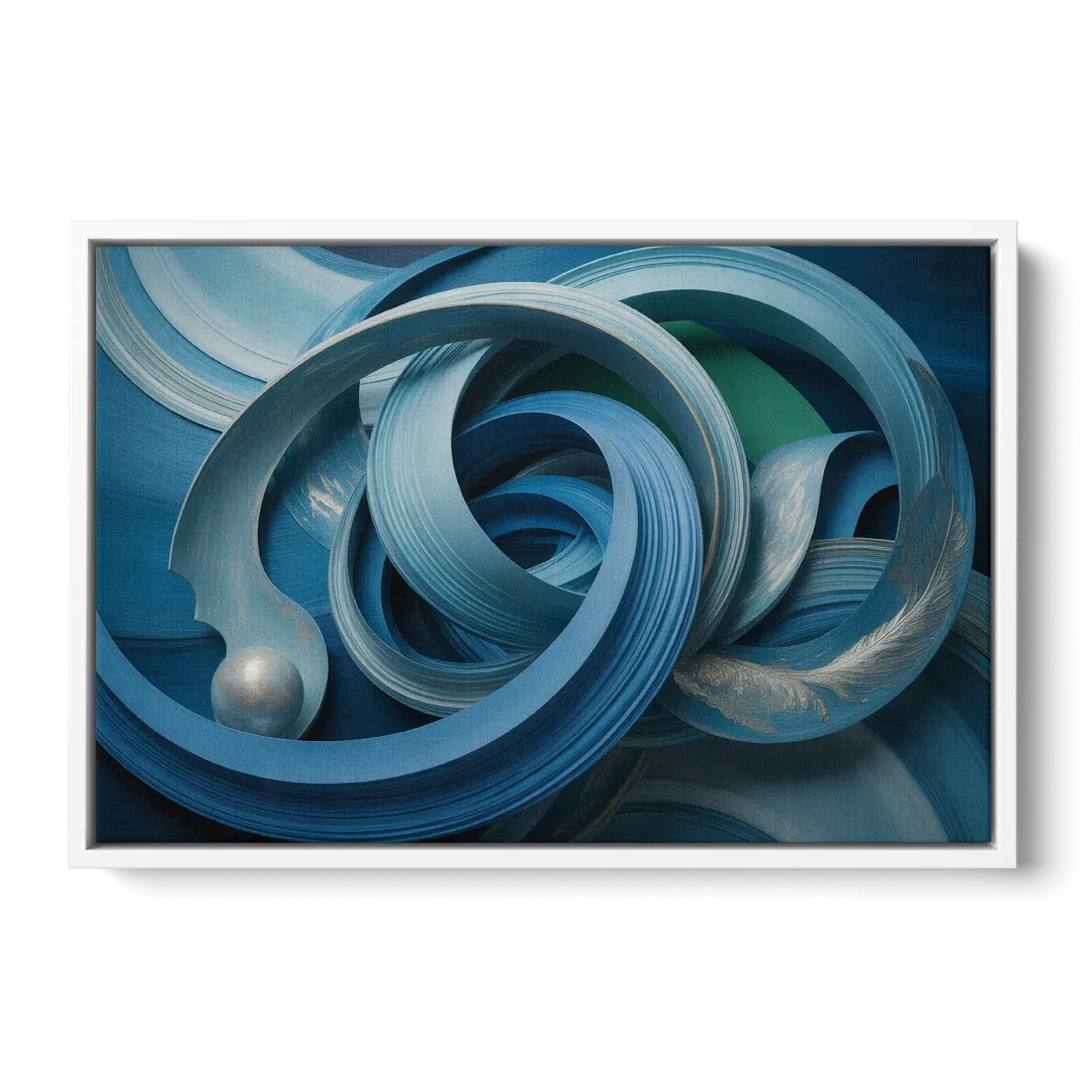 Elegant Fluidity in Blue Abstract - White Frame Canvas