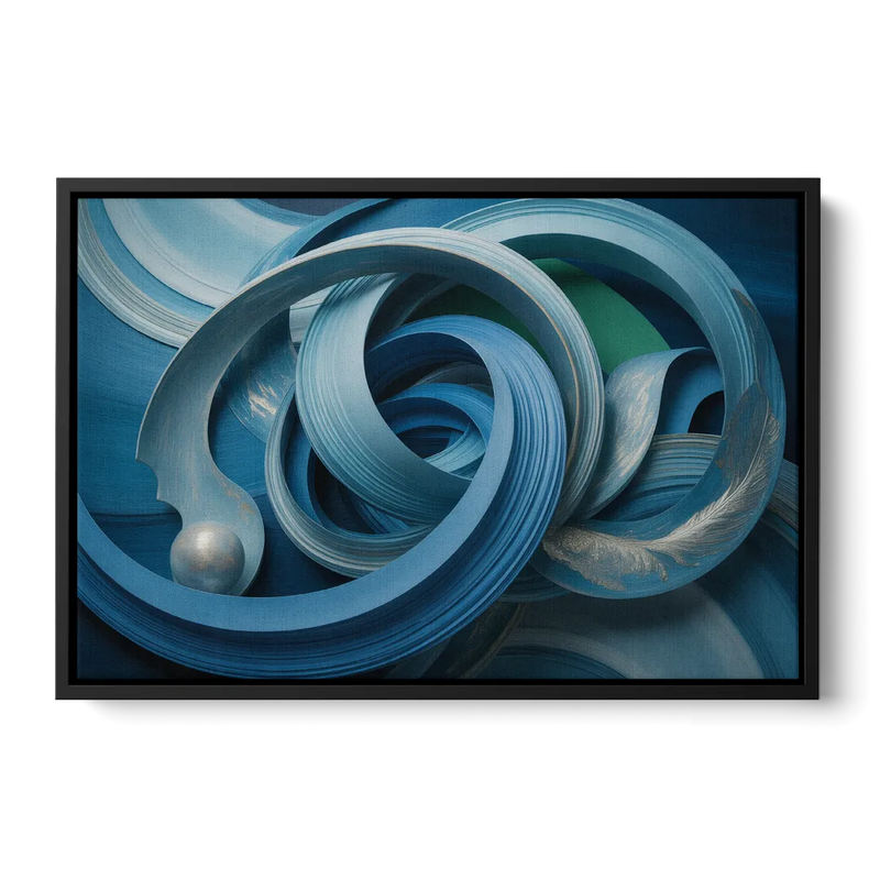 Elegant Fluidity in Blue Abstract Front - Black Canvas Wall Art