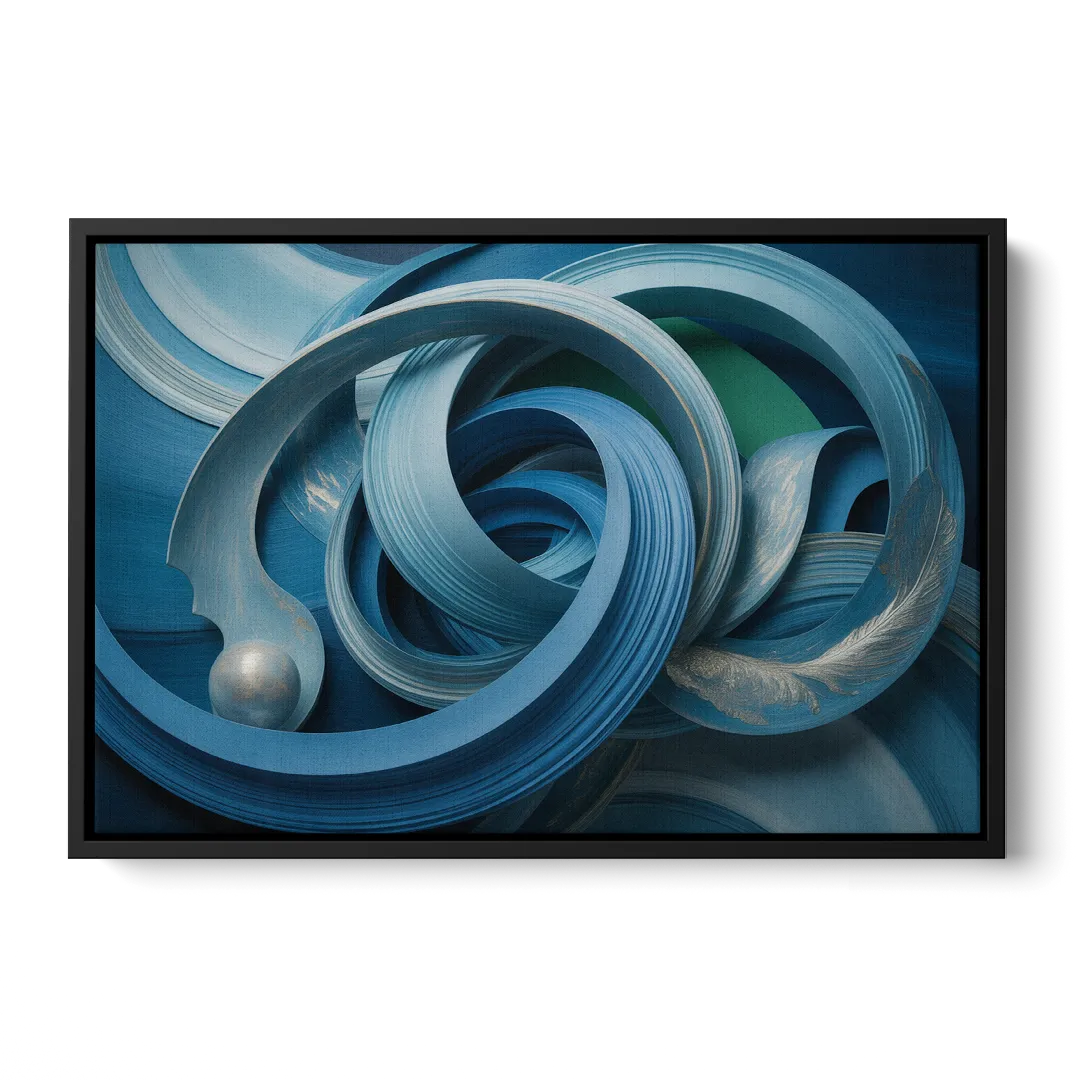 Elegant Fluidity in Blue Abstract - Black Frame Canvas