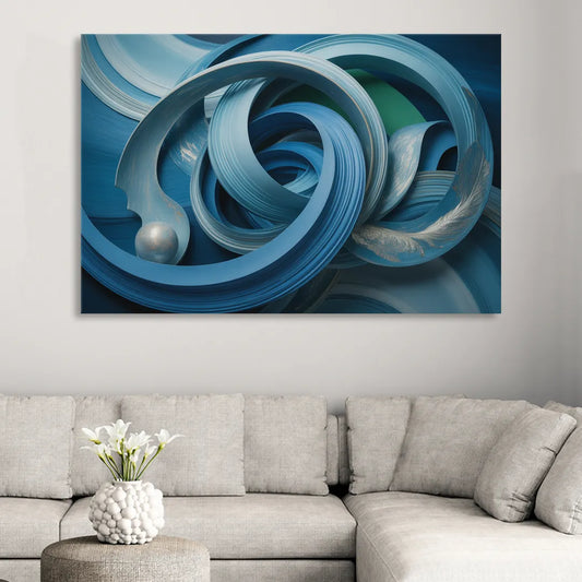Elegant Fluidity in Blue Abstract Living Room - Canvas Wall Art