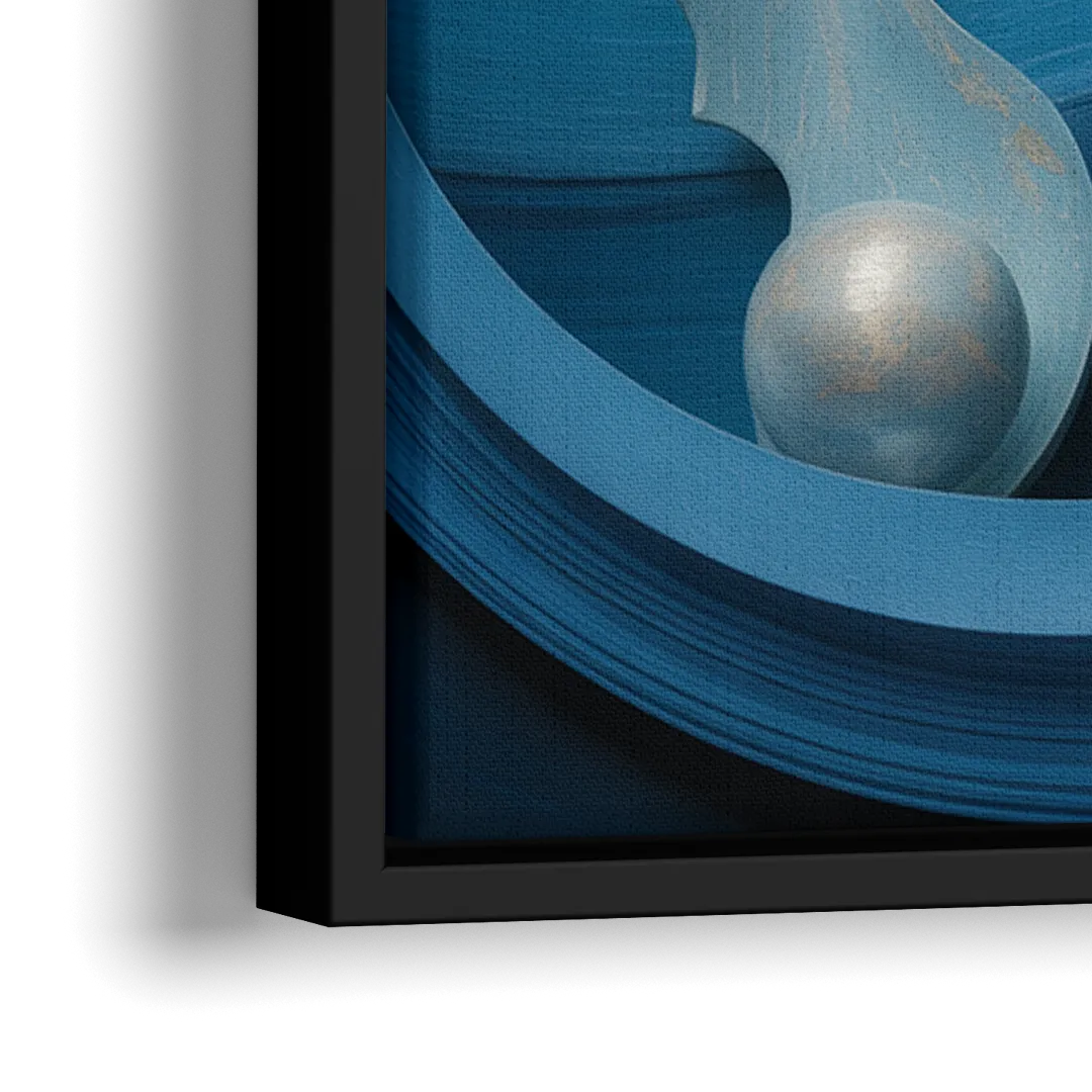 Elegant Fluidity in Blue Abstract - Close-Up Black Frame Canvas