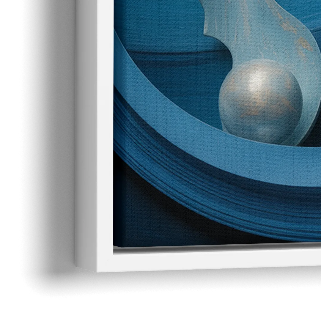 Elegant Fluidity in Blue Abstract - Close-Up White Frame Canvas